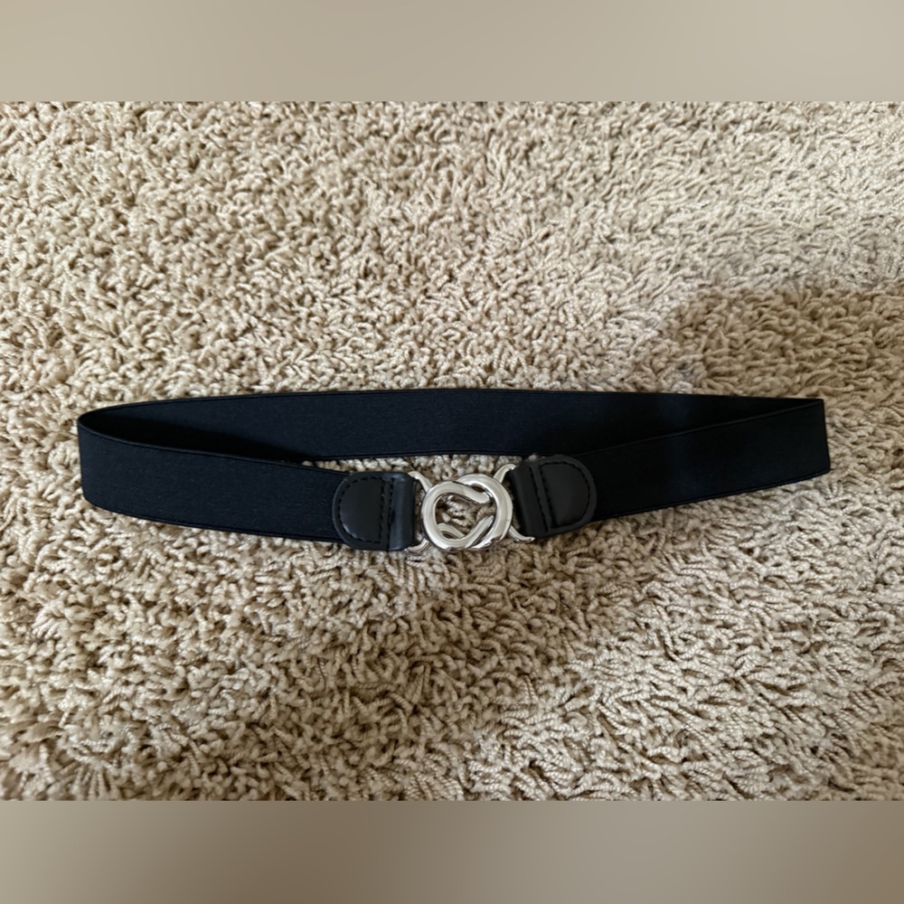 Bcbgmaxazria Black And Gold Elastic Belt With Knot Buckle